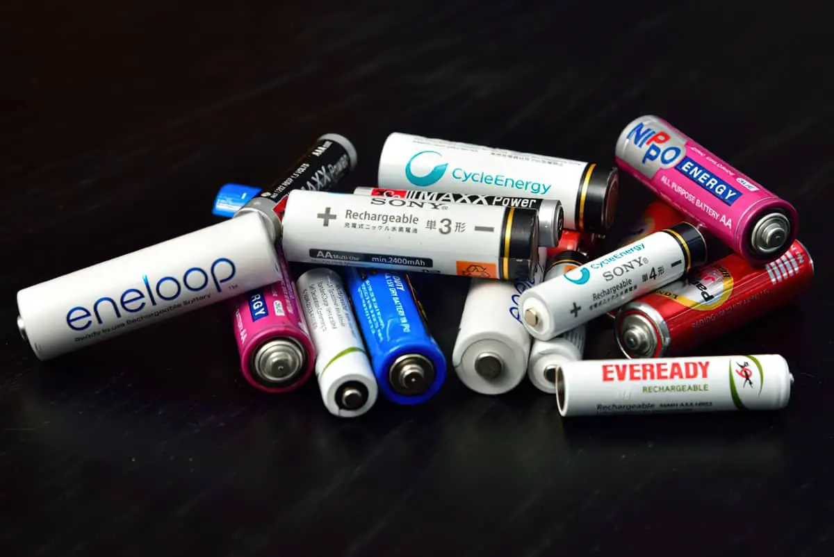 Variety of batteries photographed on a black background