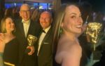 Megan Poole with Phil Grabsky, director and Jeff Coventry-Fenn, head of marketing - and Megan holding the BAFTA
