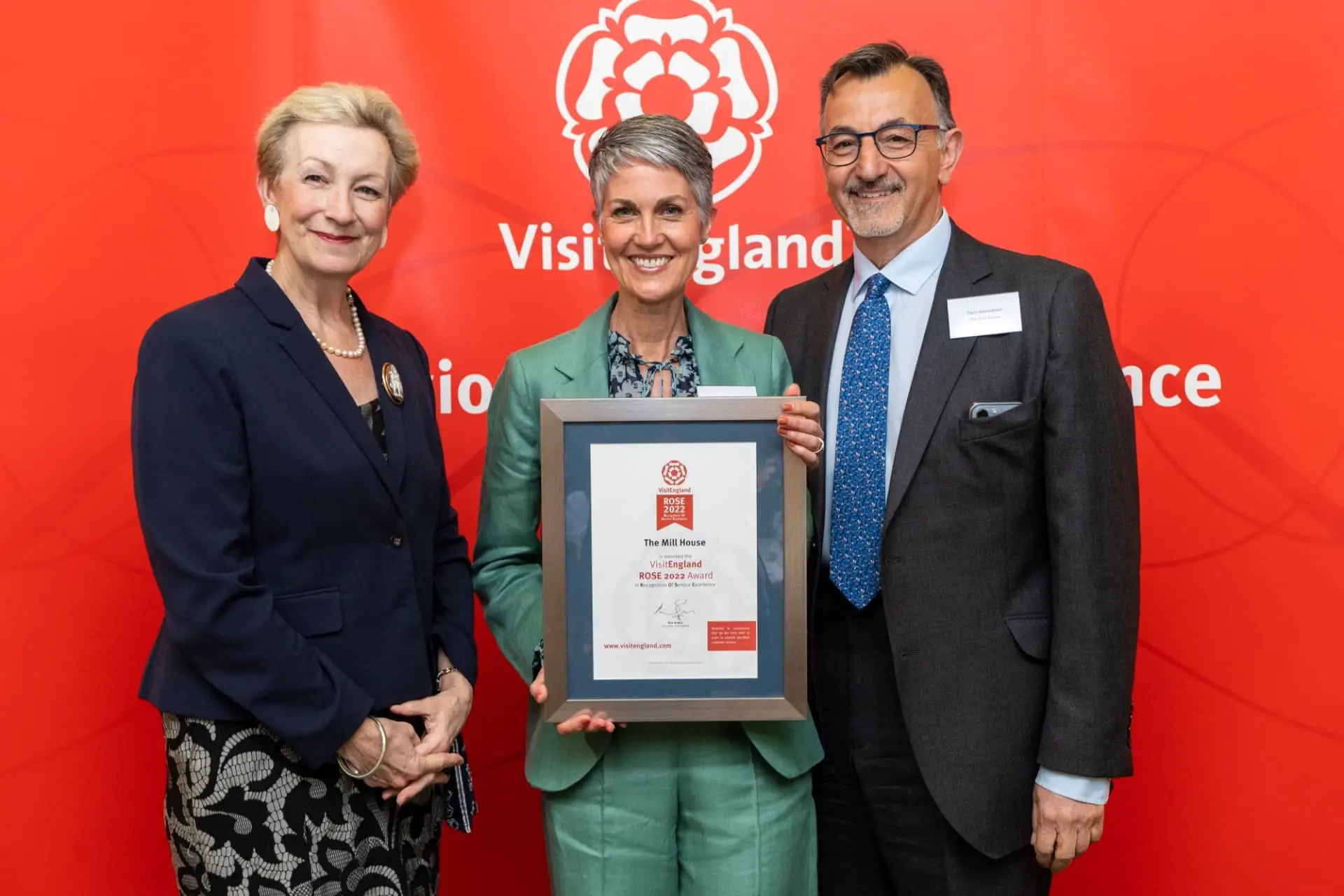 Mill House Rose Award 2022 - l-r Dame Judith Macgregor Josie Gavoyannis Tacis Gavoyannis