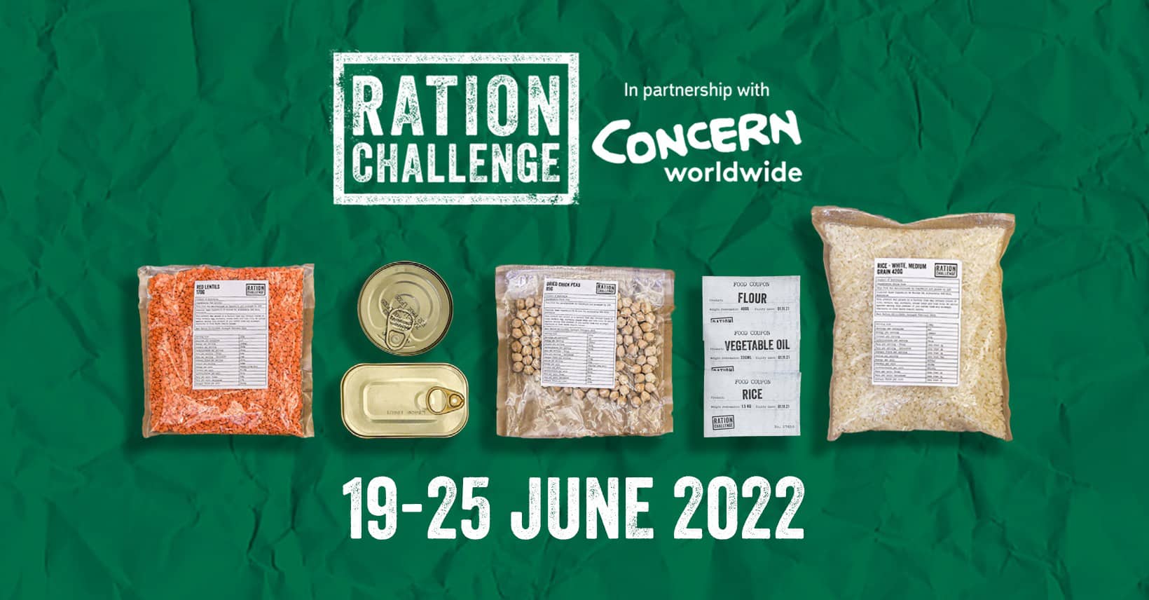 Ration Challenge poster with food laid out