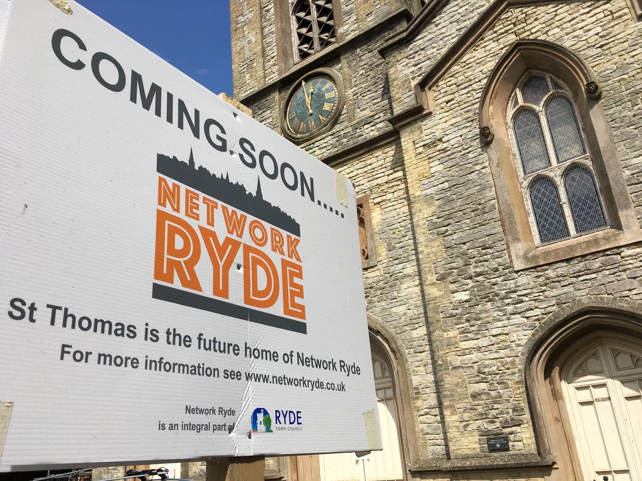 St Thomas's Ryde - Coming Soon sign outside the building
