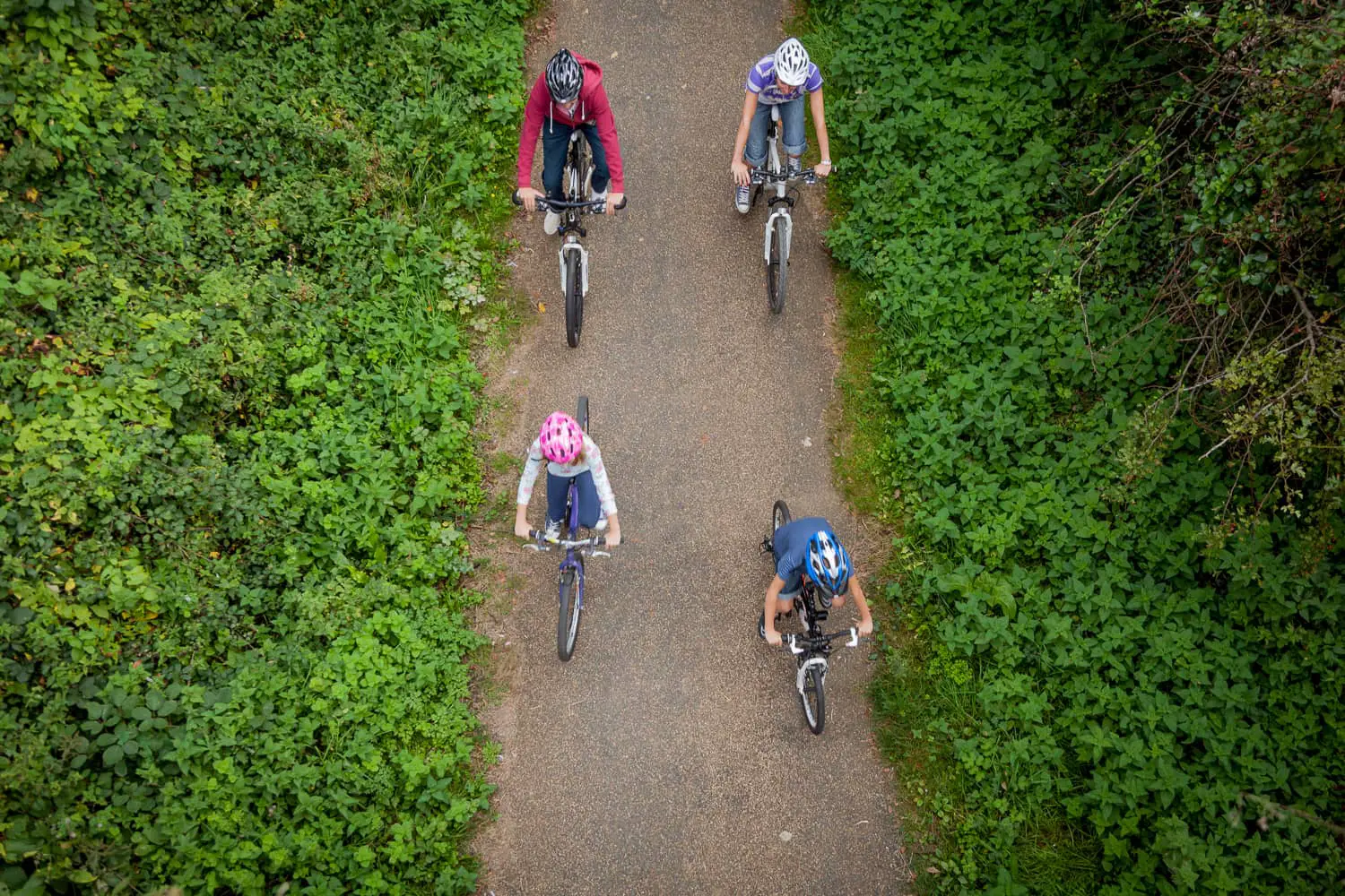 Aerial view of people cycling