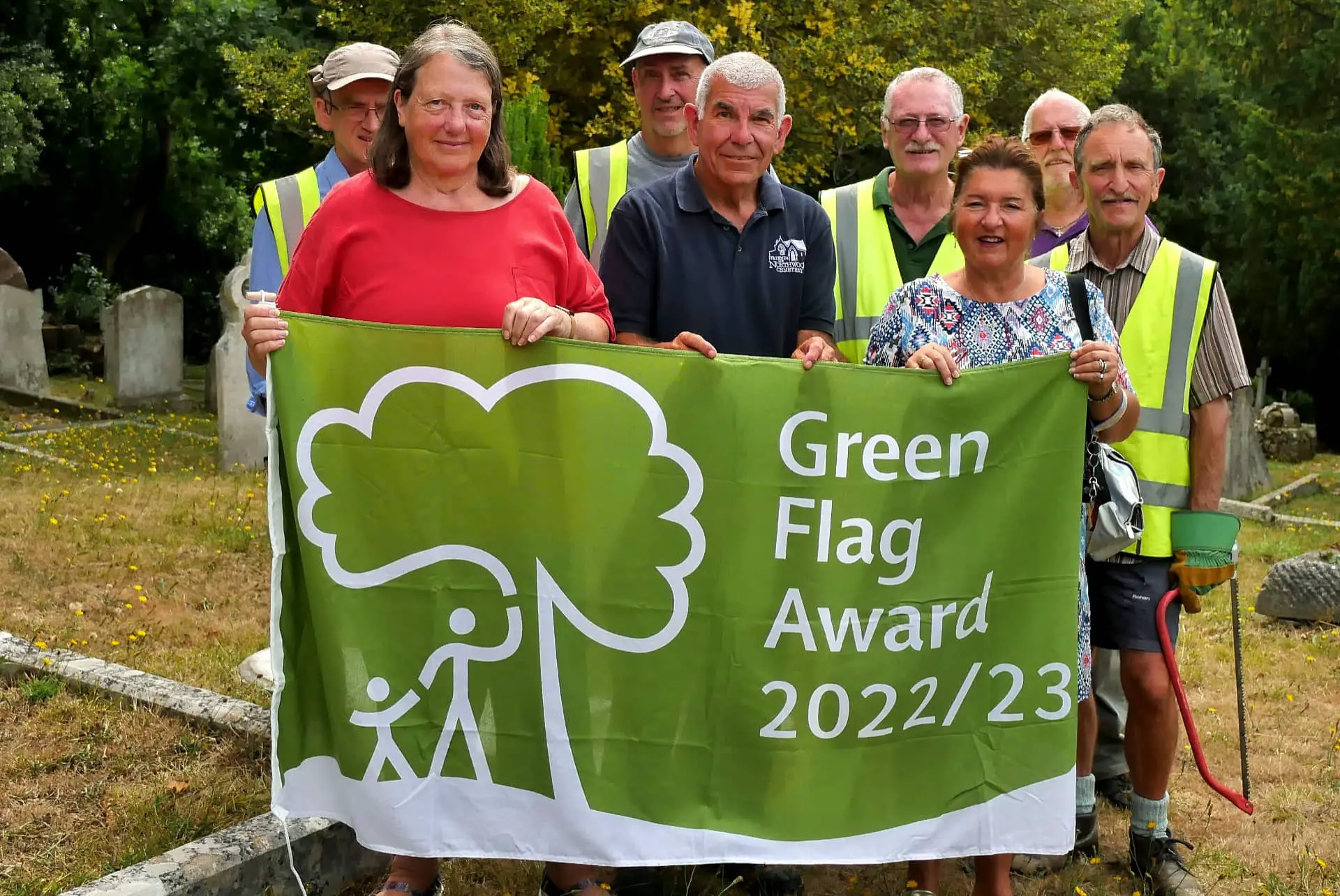 Northwood cemetery team with the green flag award