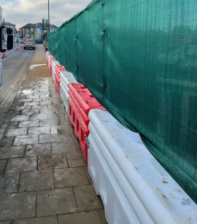 Barriers along the pavement
