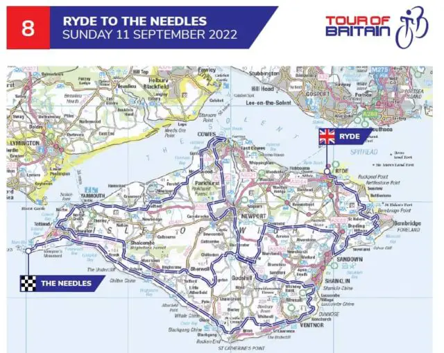 Isle of Wight Map of the Tour of Britain route