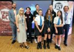 Lewis Campbell (Isle of Wight Council Road Safety Officer), The Riot Act staff (Tom, Georgina and Charlotte), Councillor Phil Jordan Front – Rosy Watts (PSHE lead, Ryde Academy) and three Y7 pupils