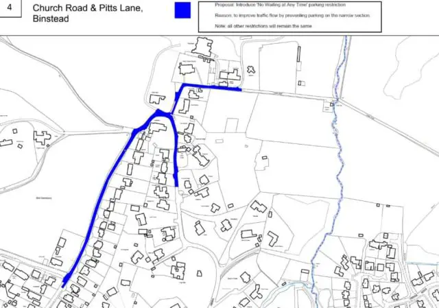 Map of proposed double yellow lines in Church Road, Binstead - 