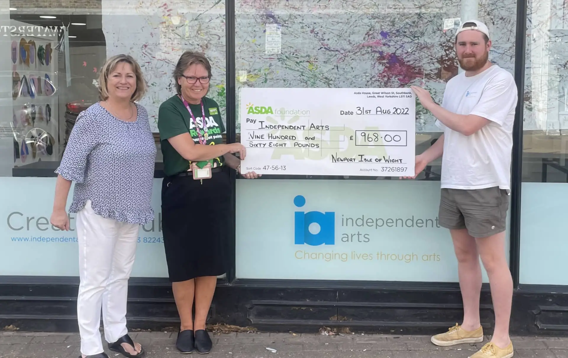 (L-R) Independent Arts Chief Executive Lisa Gagliani MBE, Asda Community Champion Clare Jones, Independent Arts Fundraiser Ralph Ridler