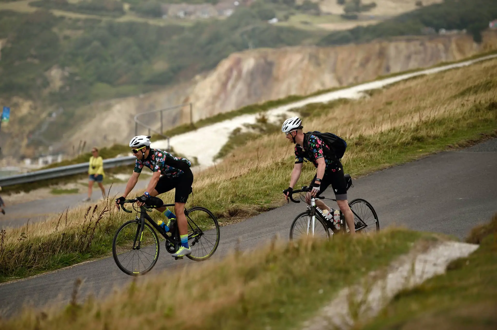 Cyclists on road at the Needles Old Battery - National Trust Images, John Millar