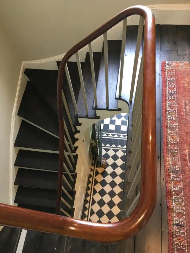 View down the stairs