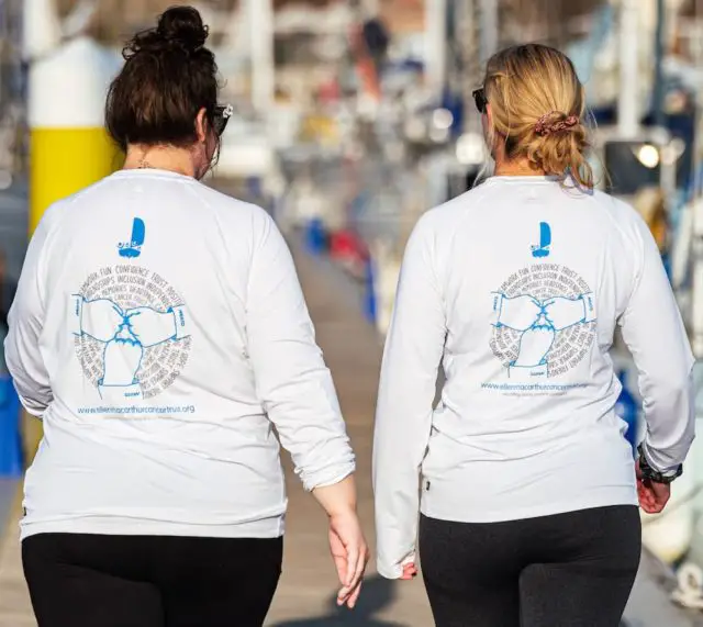 Two women wearing EMCT T-shirts