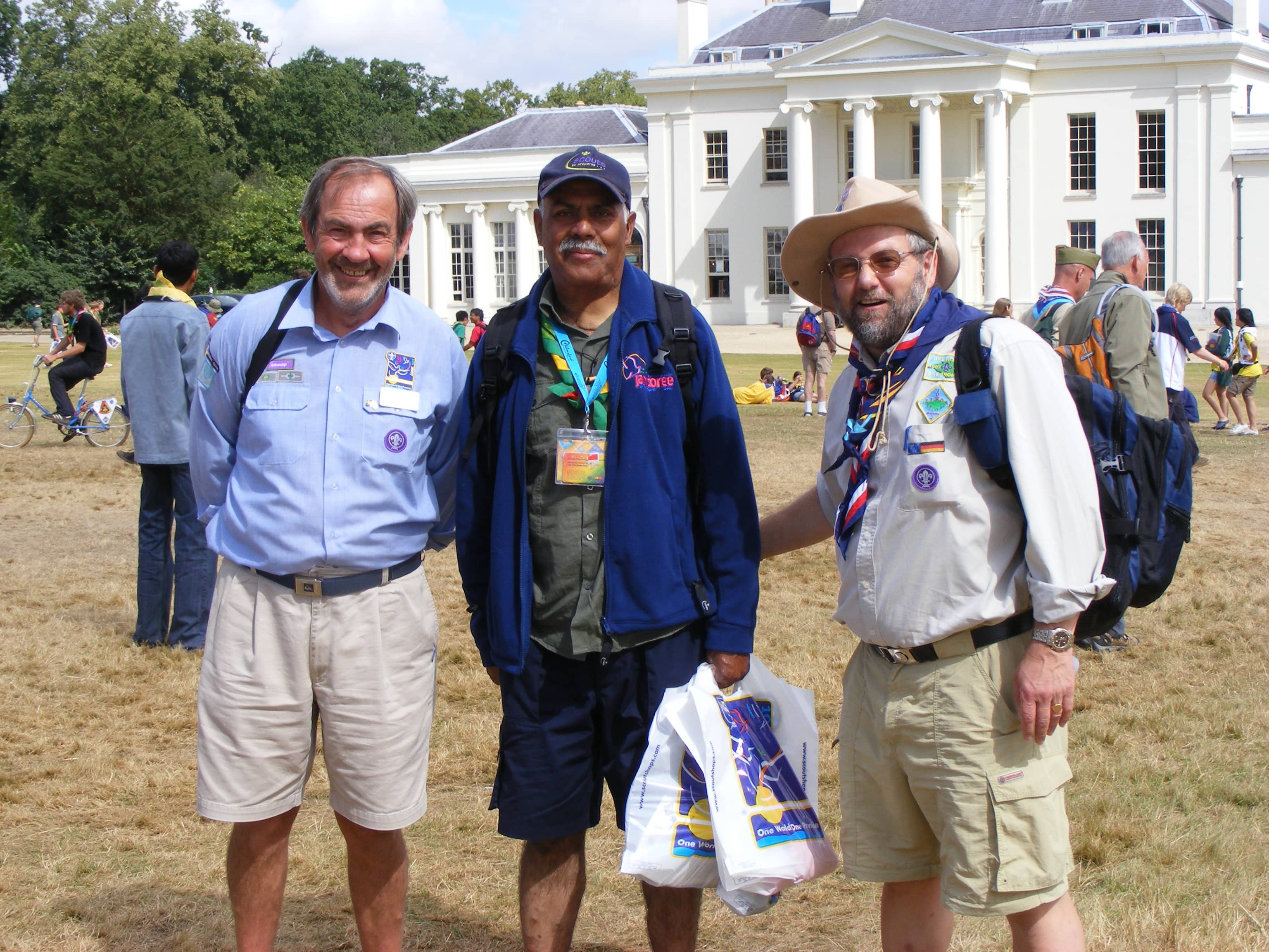 Isle of Wight Scout Archivist Barry Groves, 1st Wroxall Scout Leader Azwar Zahoor and Isle of Wight Scout Deputy Archivist Malcolm Cox, photographed at the 2007 Scouting Centenary Jubilee in Chelmsford