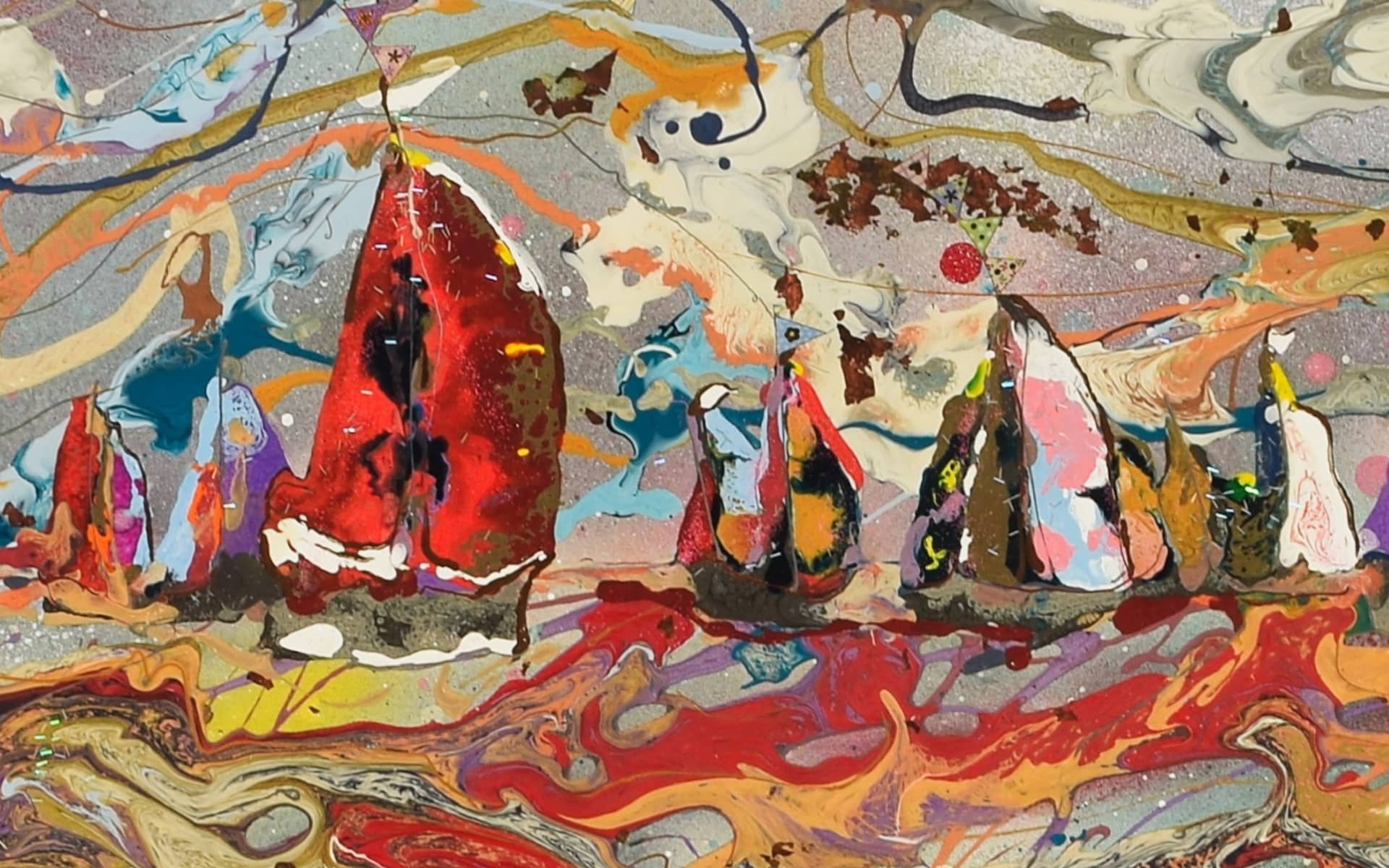 Abstract artwork showing boats on the water by Sara Kouvaritatis