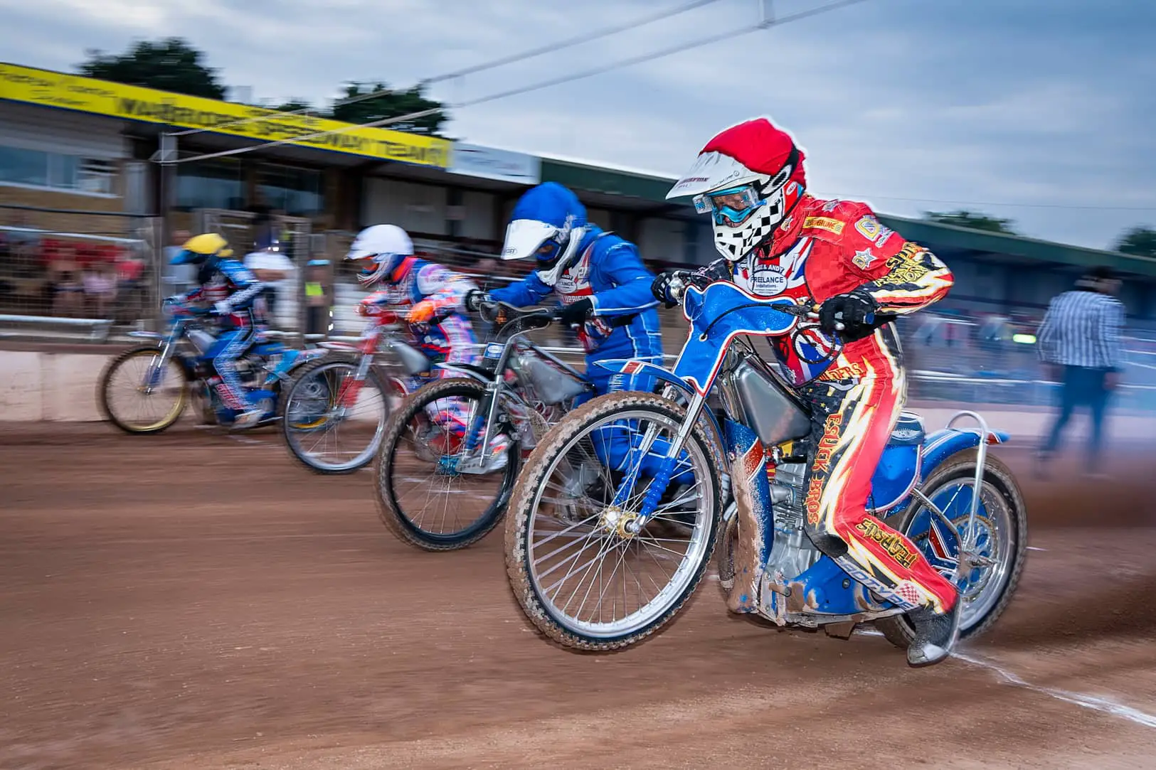 Riders on the speedway start line