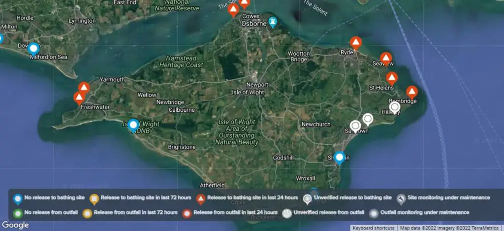 Incidents of sewage release from Southern Water as recorded on 6th Sep 2022