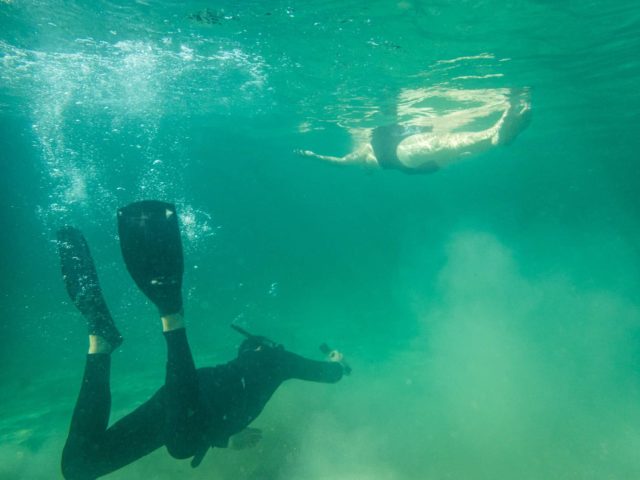 Toyah being filmed from underwater