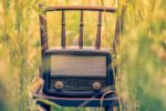 radiogram on a chair in a field