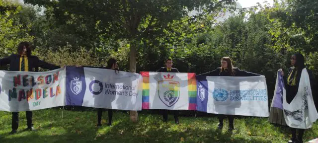 Equality Advocates from Brighton Hill School in Basingstoke with their flags