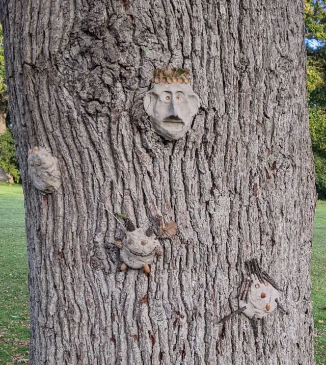 Clay sculptures on a tree