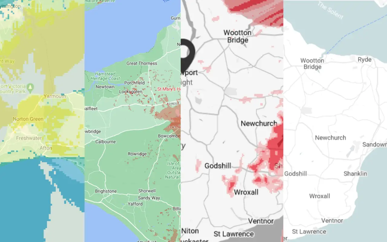 Collage of 5G Coverage on the Isle of Wight