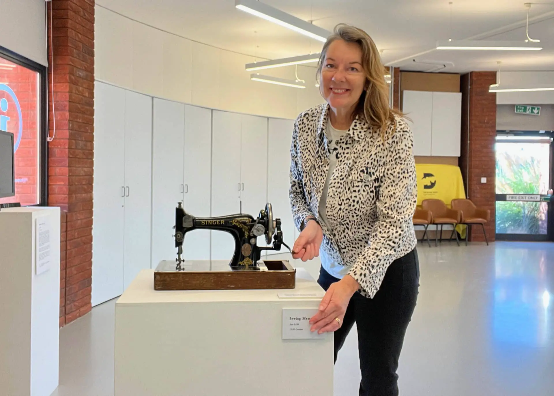 Jan Frith with her Sewing Machine on display