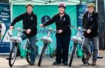 Cllr Eamon Keogh, Cllr Lynne Stagg, Cllr Phil Jordan at the launch of Beryl Bikes by Breeze