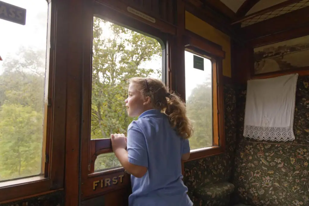 Primary school pupil on the steam train - IW Council Heritage Service