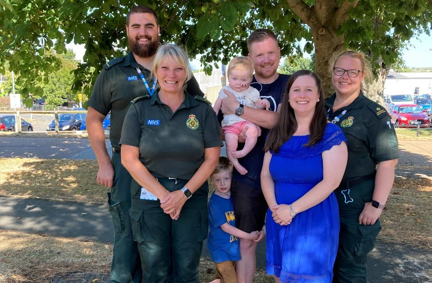 From left to right. Specialist Paramedic in Critical Care Matt, Emergency Care Assistant Karen, Rob (Layla’s Dad), Hayden (Layla’s brother), Clare (Layla’s Mum) and Paramedic Kelly-Anne.