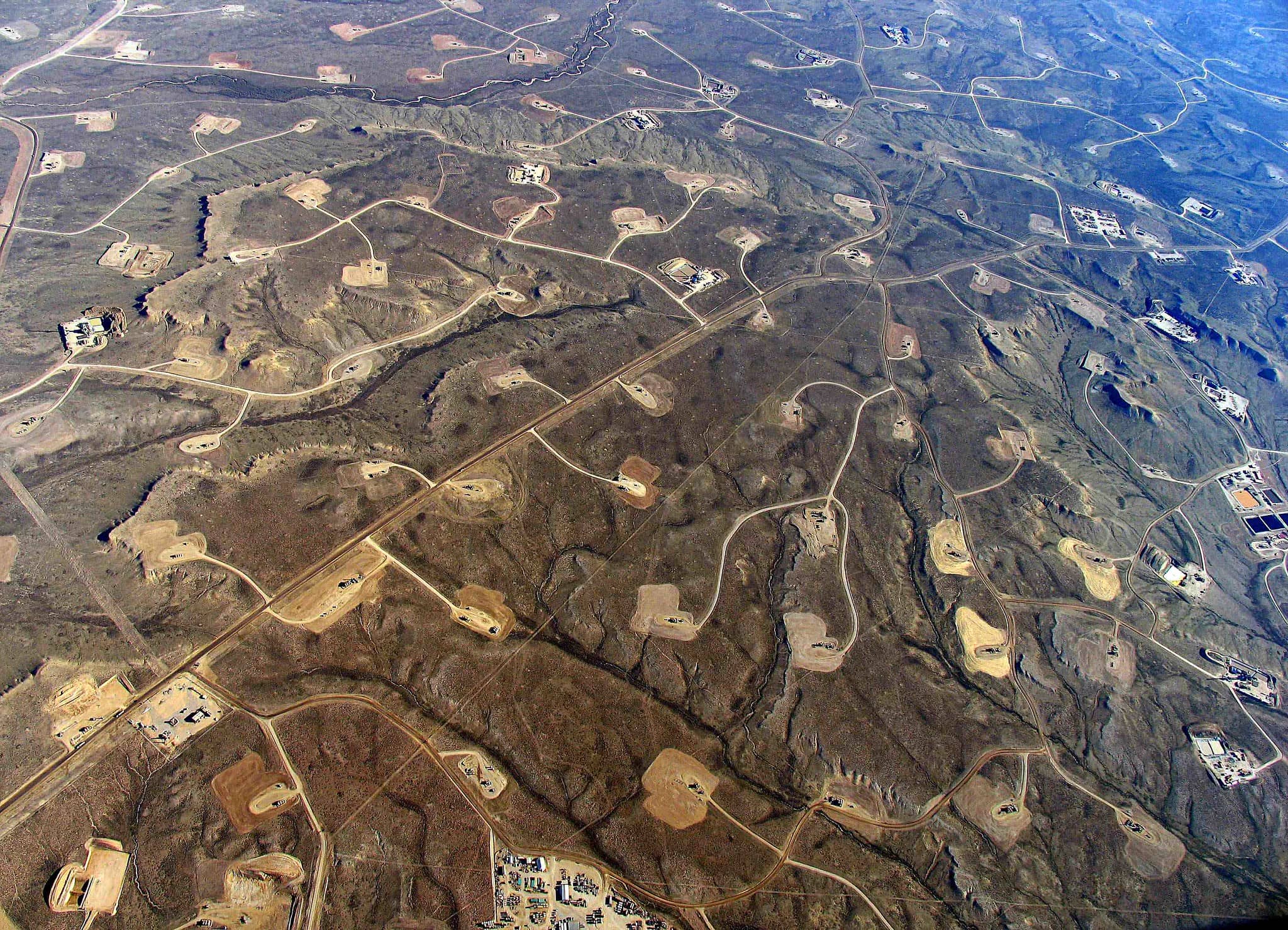 Aerial view of fracking sites