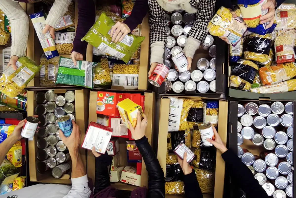 Aerial view of boxes of food from Foodbank