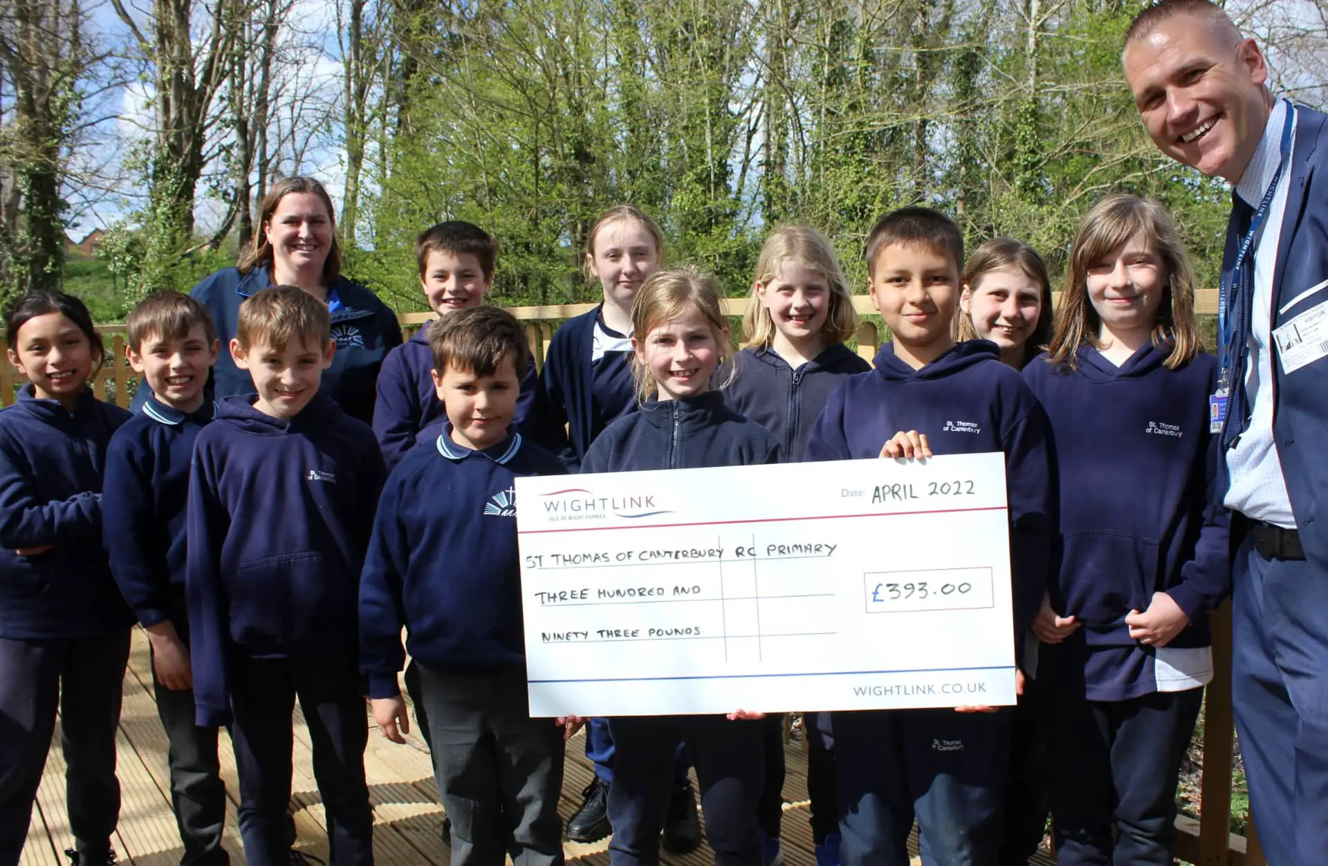 Pupils with the giant Green Fund cheque