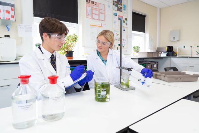 Ryde School Sixth Form pupils in the science lab