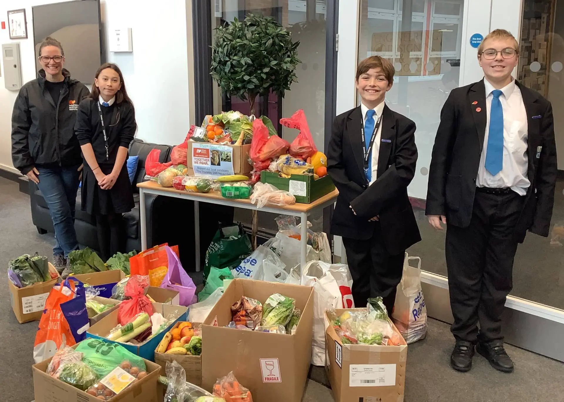 Ryde Academy students with food donations for animal sanctuary