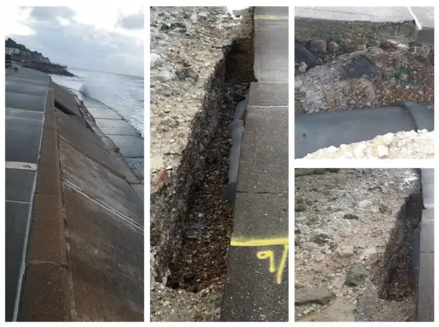 Seawall damage - photos of exposed sewer pipe