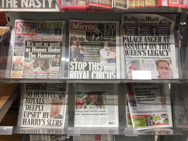 Front pages of the tabloids 9th December 2022 - mostly commenting on Harry and Meghan