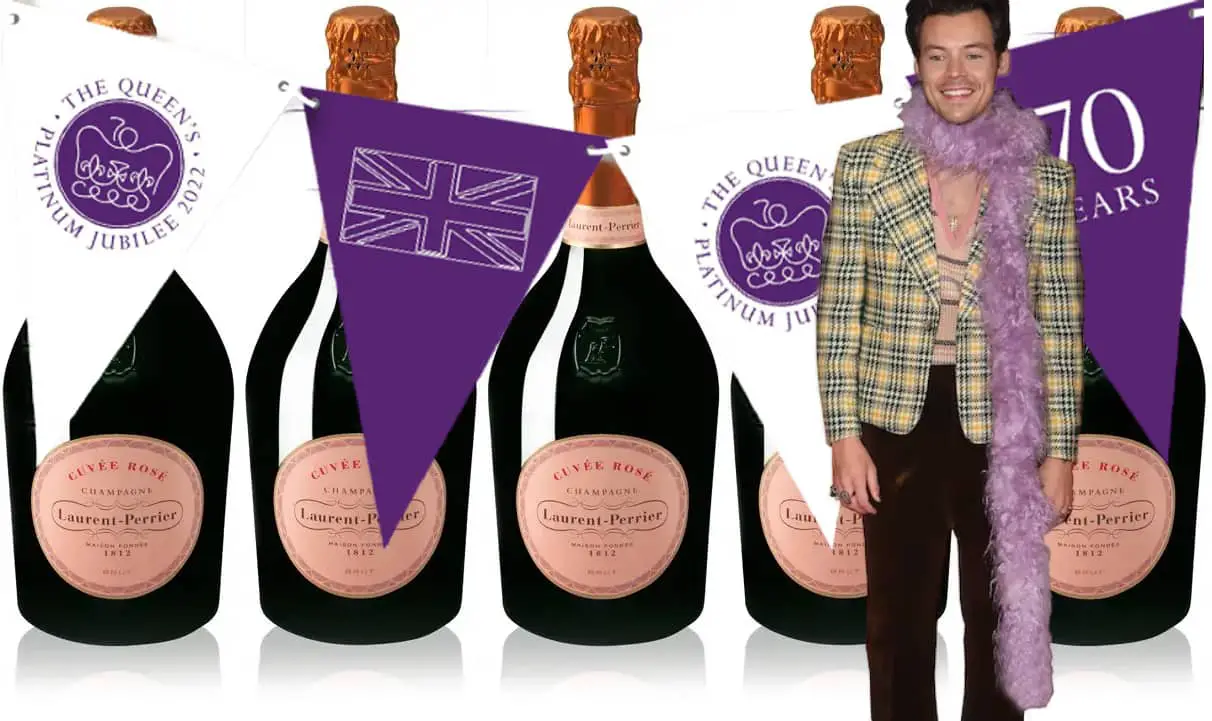 Laurent Perrier Jeroboams - platinum bunting and cut out of harry Styles