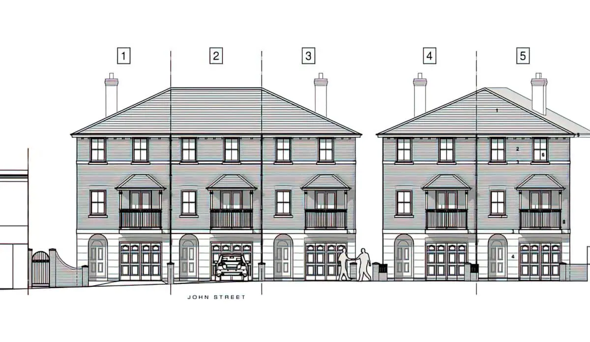 The proposed houses to be built on the M&Co car park and delivery yard.
