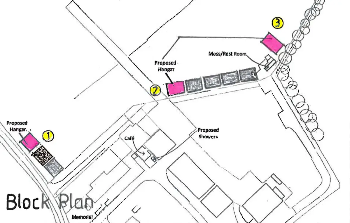 Drawing of where the hangars have been placed