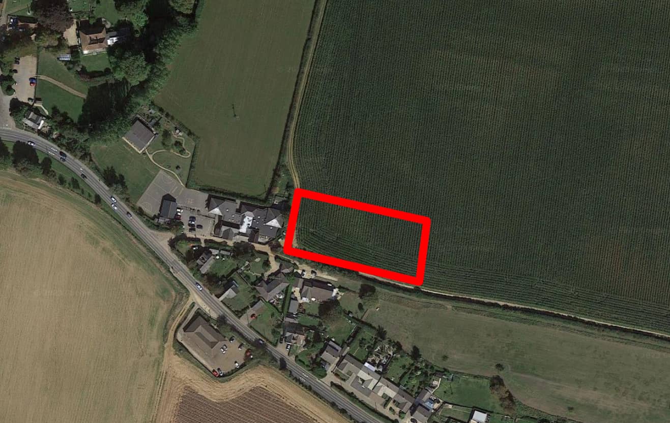 Aerial view of where houses are going on farmland