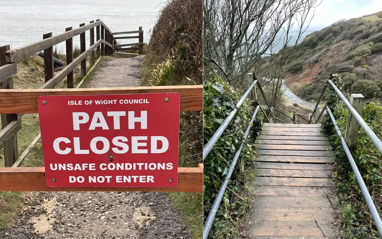 Path closed sign at Needles steps