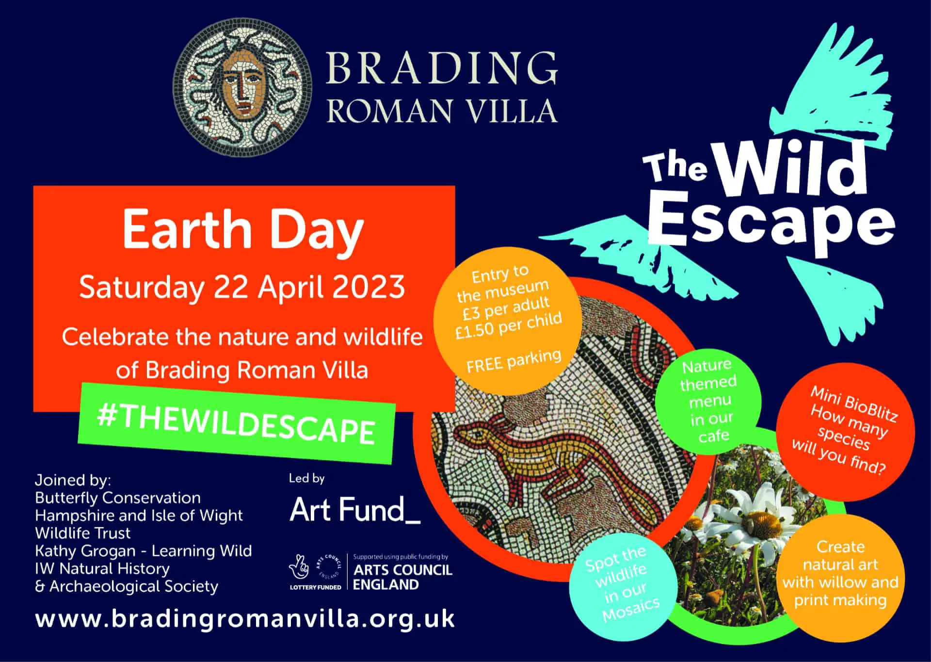 Earth Day poster for Brading Roman Villa with info about what's on
