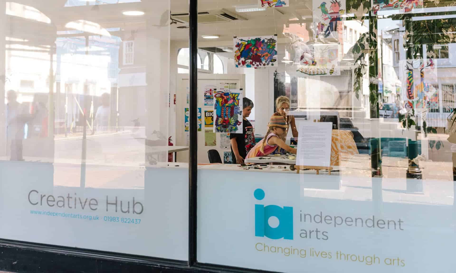 Independent Arts Hub through the window
