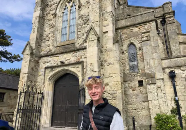 Jay Eatwell outside St Catherine's Church which he would regularly practice