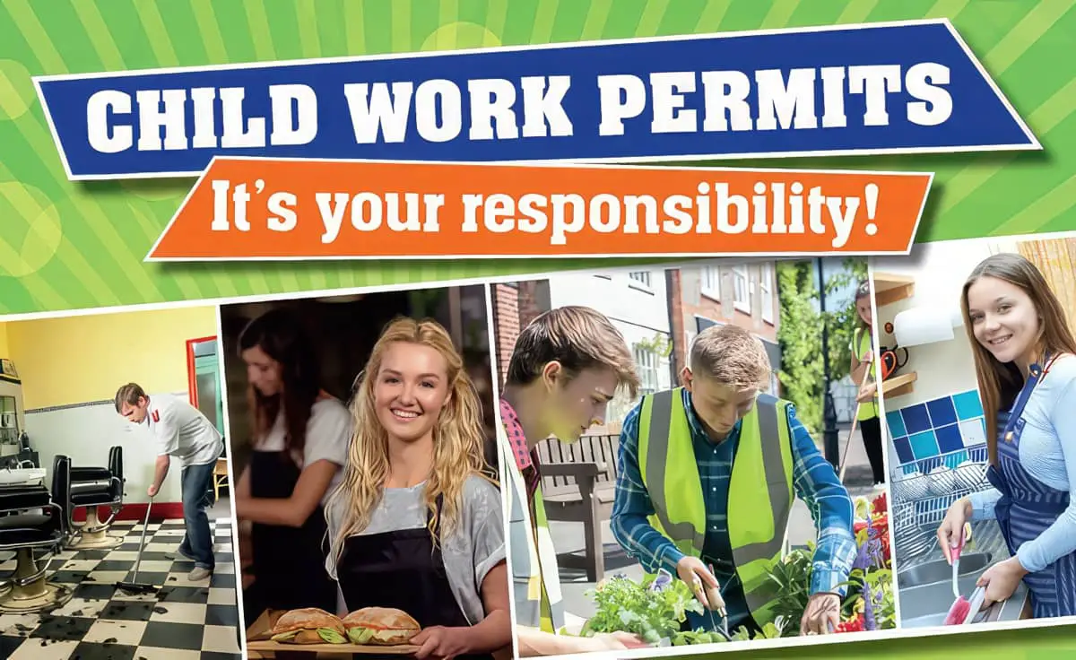 child work permits illustration showing young people working