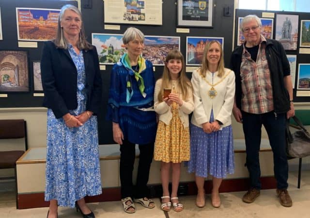 Kate Collins DL, Maria Krumm from Coburg, 11-year-old Flora Rider, Councillor Claire Critchison and Peter Jackson, chair of the Isle of Wight German Twinning Association