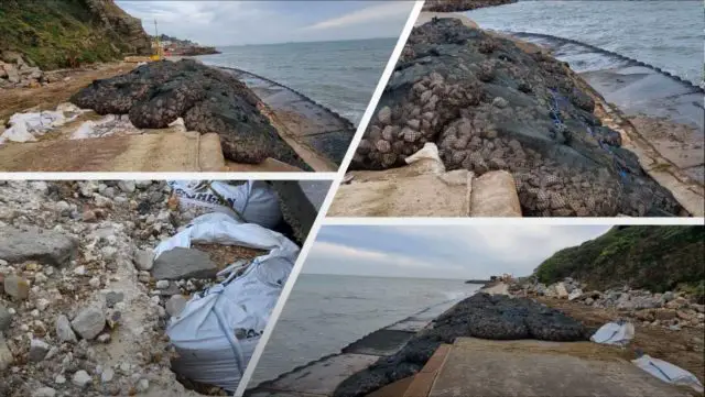 Collapse of the seawall and ongoing works