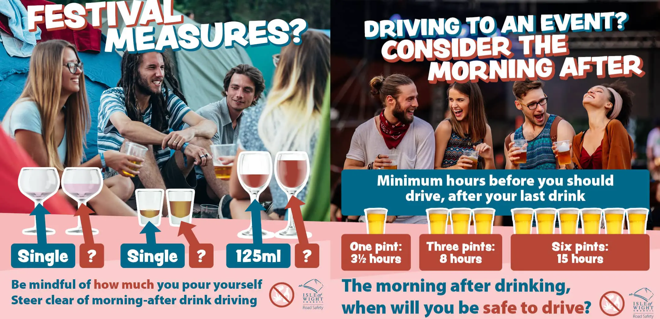 Driving after drinking road safety posters for IW festival