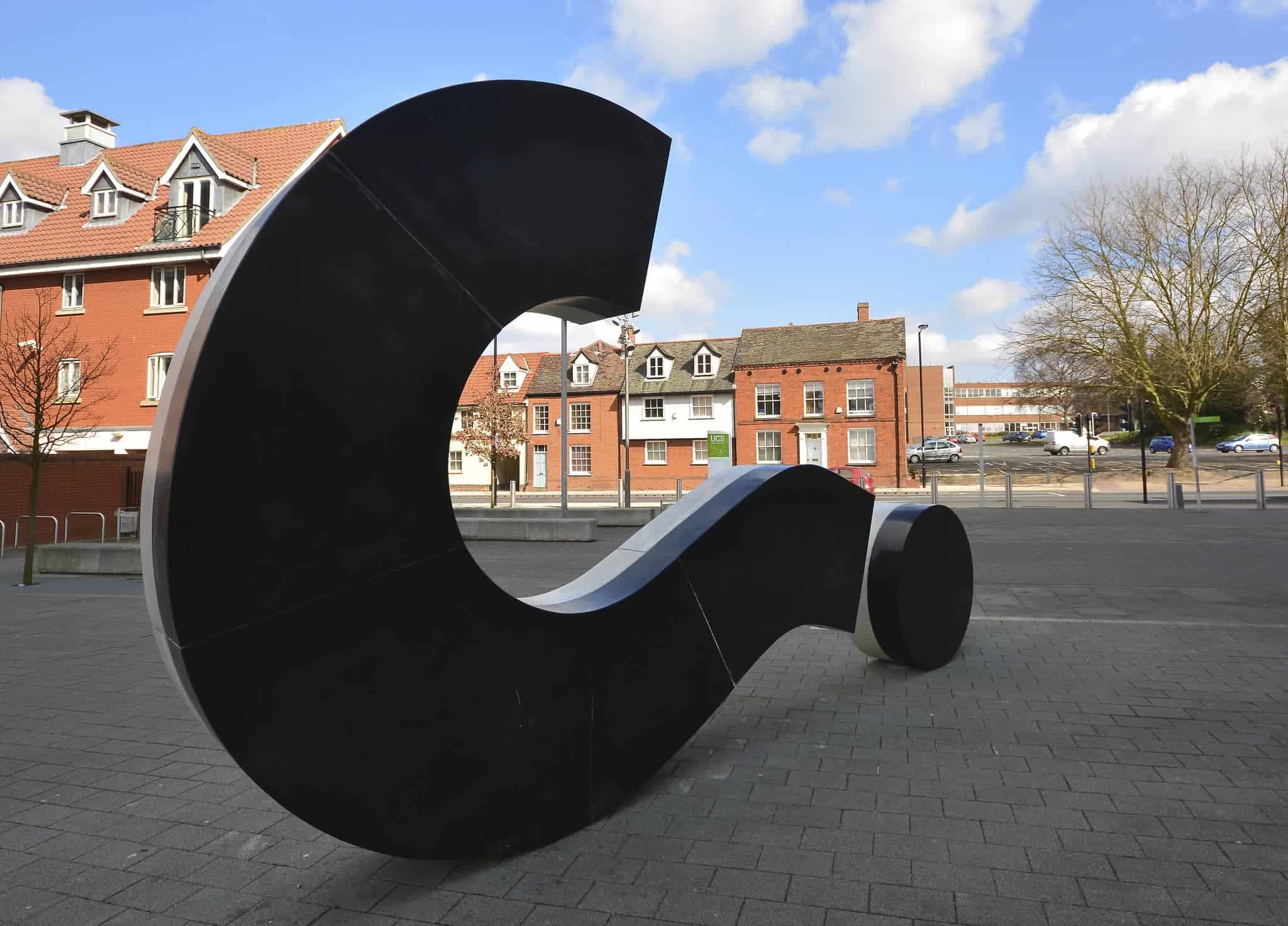 Large question mark sculpture in the street