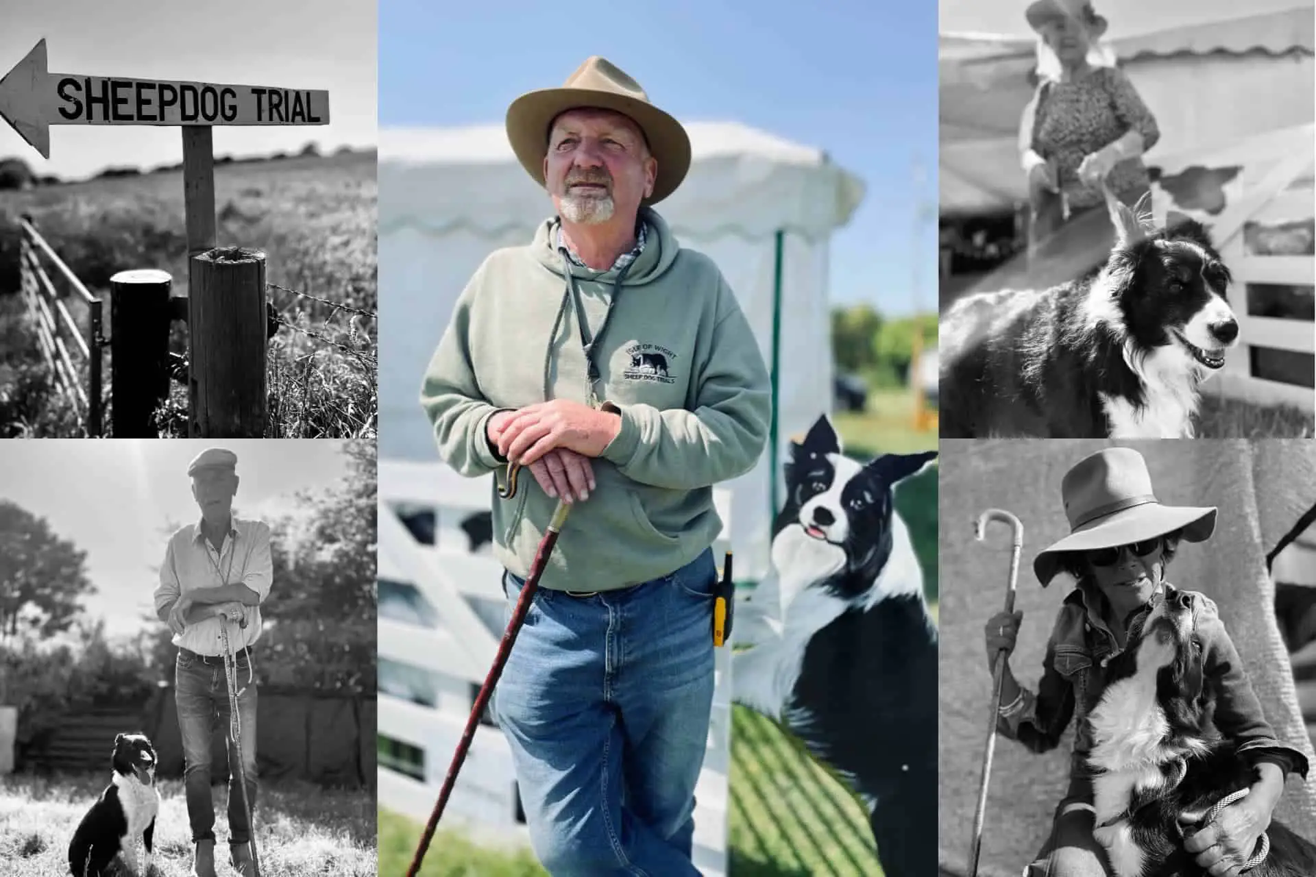Montage of portraits from the sheepdog trials