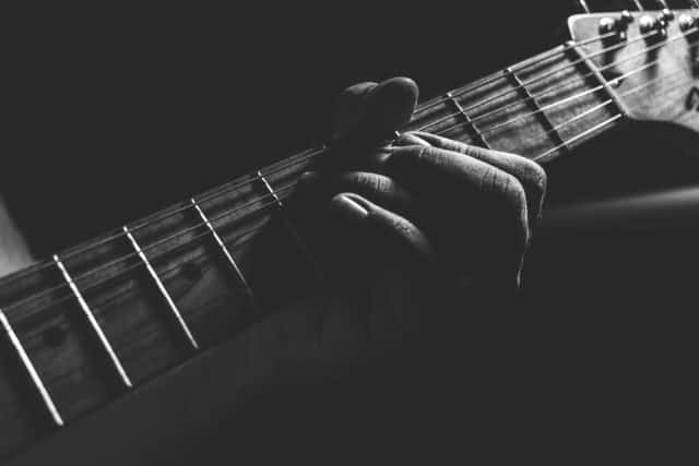 Guitar close up in black and white